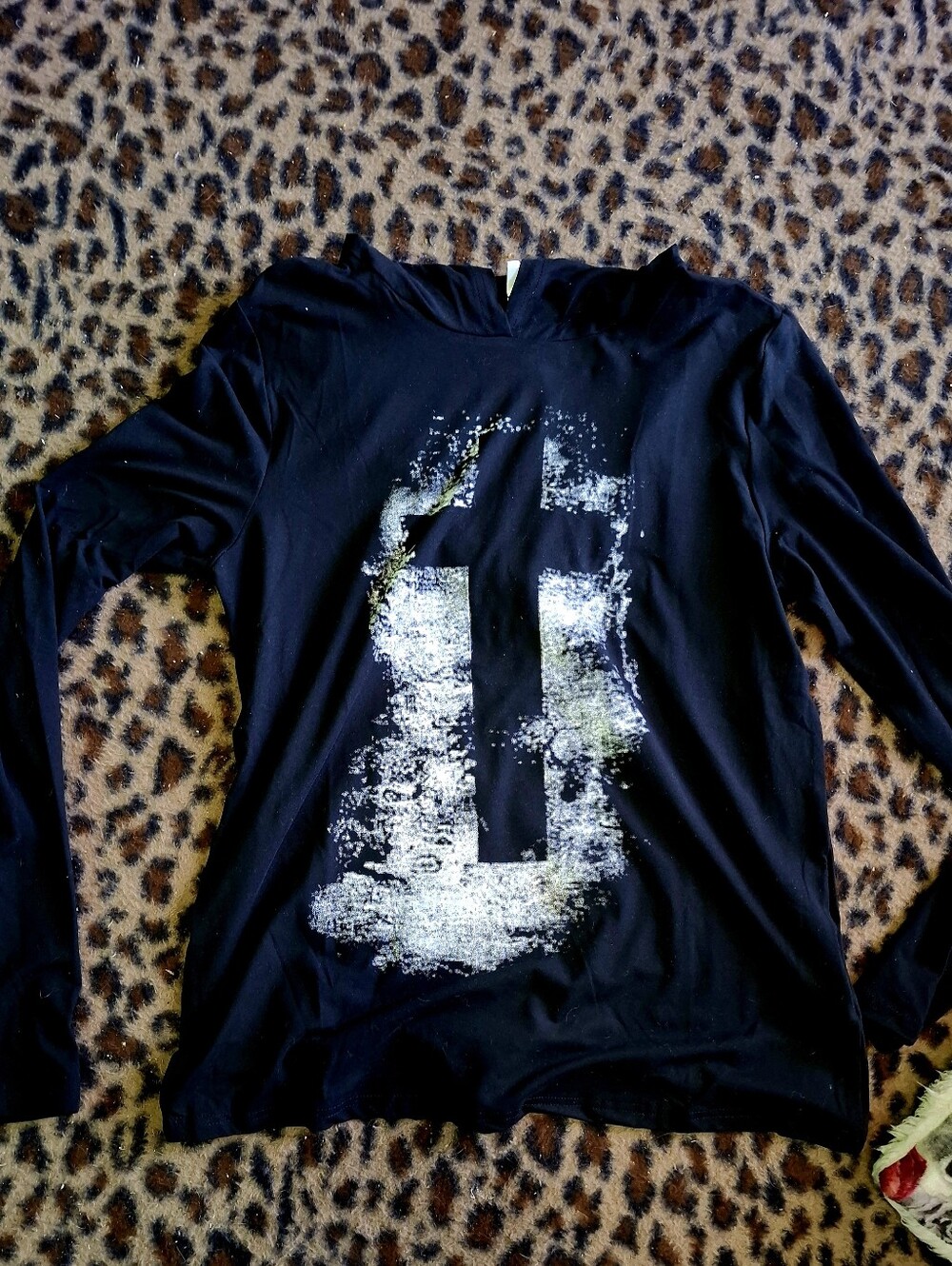 Womans Black Long-Sleeve Graphic Hoodie Top